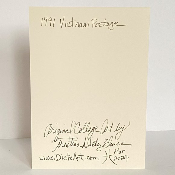 Collage Art Handmade Original Blank Greeting Card and Envelope Vietnam Postage - Picture 4 of 5